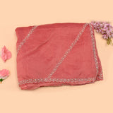 Pink Hand Embroidered Georgette Saree With Pearl Zari Border