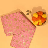 Lavender Banarasi Silk Saree With Gold Zari Floral Butti And Copper Contrast Border