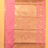 Lavender Banarasi Silk Saree With Gold Zari Floral Butti And Copper Contrast Border