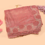 Pink Woven Saree With Hand Embroidered Pearl Floral Border