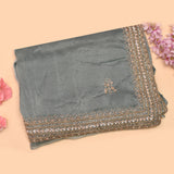 Powder Blue Hand Embroidered Saree With Sequinned Lotus Border