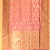 Lavender Banarasi Silk Saree With Gold Zari Floral Butti And Copper Contrast Border
