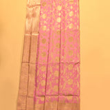 Lavender Banarasi Silk Saree With Gold Zari Floral Butti And Copper Contrast Border