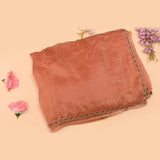 Peach Organza Saree With Hand Embroidered Floral Booti And Antique Gold Leaf Border