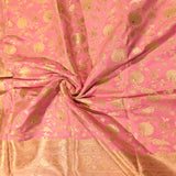 Lavender Banarasi Silk Saree With Gold Zari Floral Butti And Copper Contrast Border