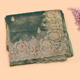 Sage Green Shaded Hand Embroidered Designer Saree With Zardosi Border