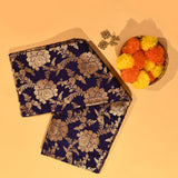 Navy Blue Banarasi Silk Saree With Gold Zari Large Floral Jaal And Arch Motif Pallu