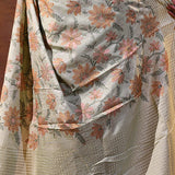 Greenish Grey Embroidered Silk Blend Saree