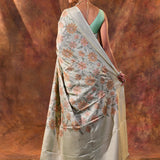 Greenish Grey Embroidered Silk Blend Saree