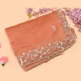 Peach Saree With Sprig Motifs And Pearl Floral Vine Border