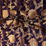 Navy Blue Banarasi Silk Saree With Gold Zari Large Floral Jaal And Arch Motif Pallu