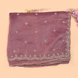 Mauve Hand Embroidered Saree With Silver Beadwork Scalloped Border