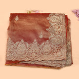 Peach Satin Saree With Heavy Gold Paisley Embroidered Border