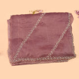 Mauve Pink Hand Embroidered Saree With Pearl Diamond Trellis Border