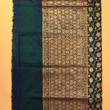 Dark Green Banarasi Silk Saree With Gold Zari Floral Jaal And Lotus Motif Pallu