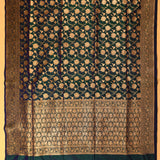 Dark Green Banarasi Silk Saree With Gold Zari Floral Jaal And Lotus Motif Pallu
