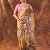 Golden Floral Tissue Silk Saree
