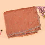 Peach Georgette Saree With All Over Hand Embroidered Star Motifs And Scalloped Border