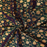 Dark Green Banarasi Silk Saree With Gold Zari Floral Jaal And Lotus Motif Pallu