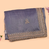 Grey Hand Embroidered Saree With Multi-Row Sequin Border