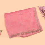 Pink Hand Embroidered Georgette Saree With Scalloped Silver Border
