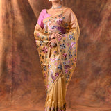 Golden Floral Tissue Silk Saree