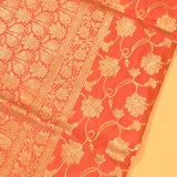Orange Banarasi Silk Saree With Gold Zari Floral Jaal And Lotus Pallu