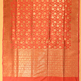 Orange Banarasi Silk Saree With Gold Zari Floral Jaal And Lotus Pallu