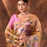 Golden Floral Tissue Silk Saree