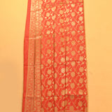 Orange Banarasi Silk Saree With Gold Zari Floral Jaal And Lotus Pallu