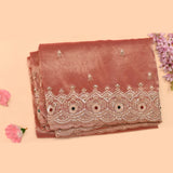Dusty Rose Satin Hand Embroidered Stone Work Saree With Scalloped Border