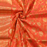 Orange Banarasi Silk Saree With Gold Zari Floral Jaal And Lotus Pallu