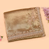 Olive Gold Satin Saree With Hand Embroidered Floral Sprays And Stone Border