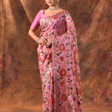Light Pink Embroidered Tissue Silk Saree
