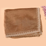 Beige Georgette Saree With Hand Embroidered Pearl Medallion Border