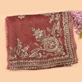 Mauve Rose Organza Saree With Hand Embroidered Paisley Vine Border And Floral Booti