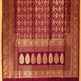 Burgundy Banarasi Silk Saree With Gold Zari Floral Butti Jaal And Oval Paisley Pallu