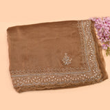 Tan Gold Hand Embroidered Floral Booti Dual Border Saree