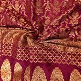 Burgundy Banarasi Silk Saree With Gold Zari Floral Butti Jaal And Oval Paisley Pallu