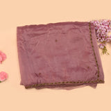 Mauve Pink Organza Saree With Hand Embroidered Floral Booti And Antique Gold Leaf Border