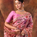 Light Pink Embroidered Tissue Silk Saree