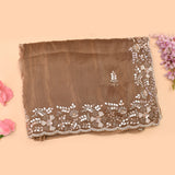 Coffee Brown Hand Embroidered Silver Sequin Botanical Border Saree