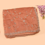 Peach Hand Embroidered Silver Vine Floral Saree