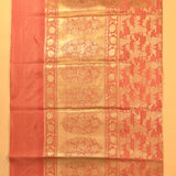 Peach Banarasi Silk Saree With Gold Zari Floral Jaal And Paisley Pallu
