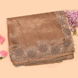 Golden Brown Woven Saree With Hand Embroidered Floral Medallion Border