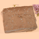 Tan Hand Embroidered Silver Floral Vine Saree