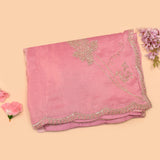 Pastel Pink Organza Saree With Hand Embroidered Leaf Sprigs And Coin Sequin Border