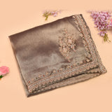Grey Tissue Organza Saree With Hand Embroidered Pearl & Stone Border