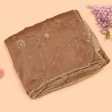 Beige Hand Embroidered Georgette Saree With Floral Creeper Work