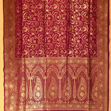 Maroon Banarasi Silk Saree With Gold Zari Floral Jaal And Grand Paisley Pallu